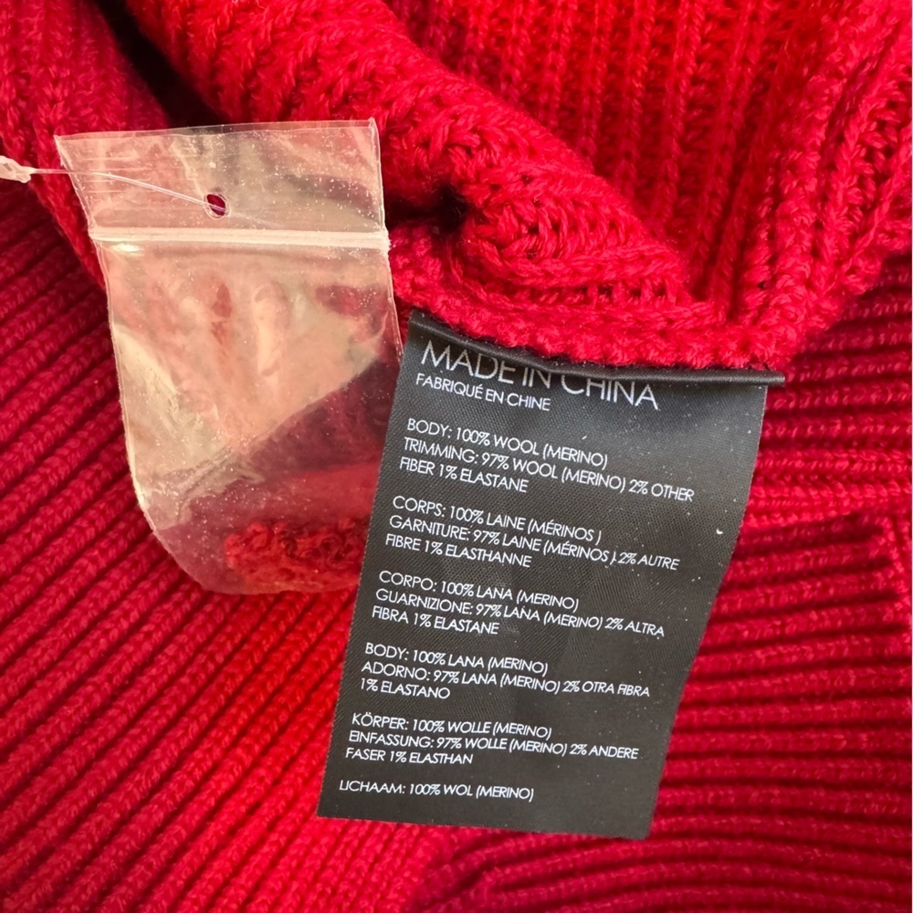 Club Monaco Red 100% Merino Wool Ruffle Neck Balloon Sleeve Sweater Women's Sm - Picture 10 of 11